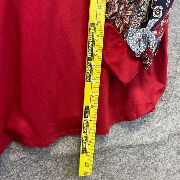EMERALD Top 3XL Red Rayon Blend Patchwork Long Balloon Sleeve Raglan Blouse EUC - Picture 7 of 14